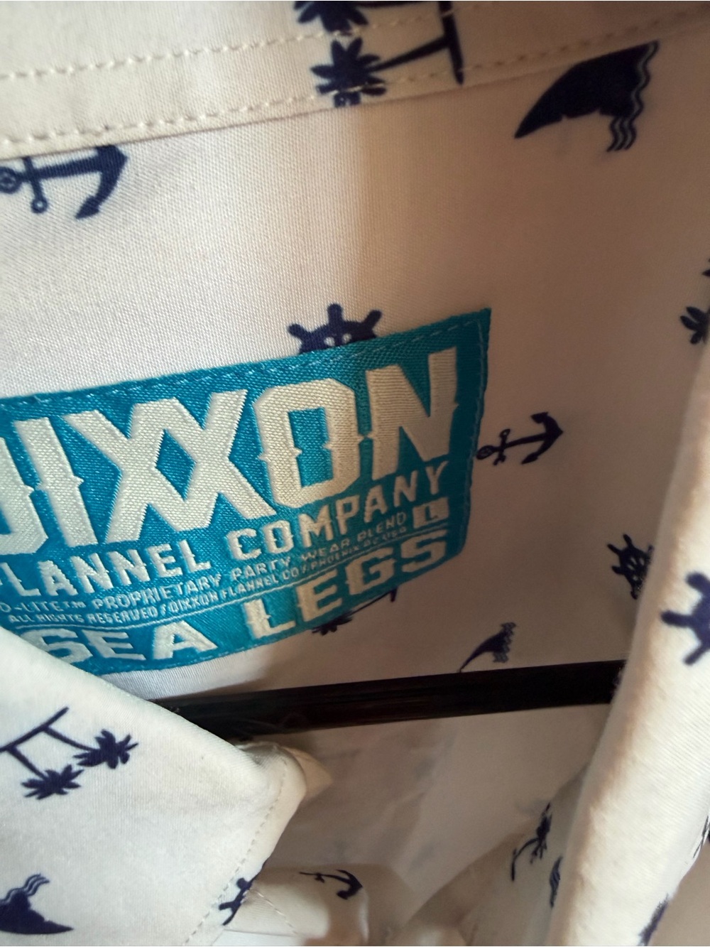 DIXXON White Shirt with Navy Nautical Print and Teal Label